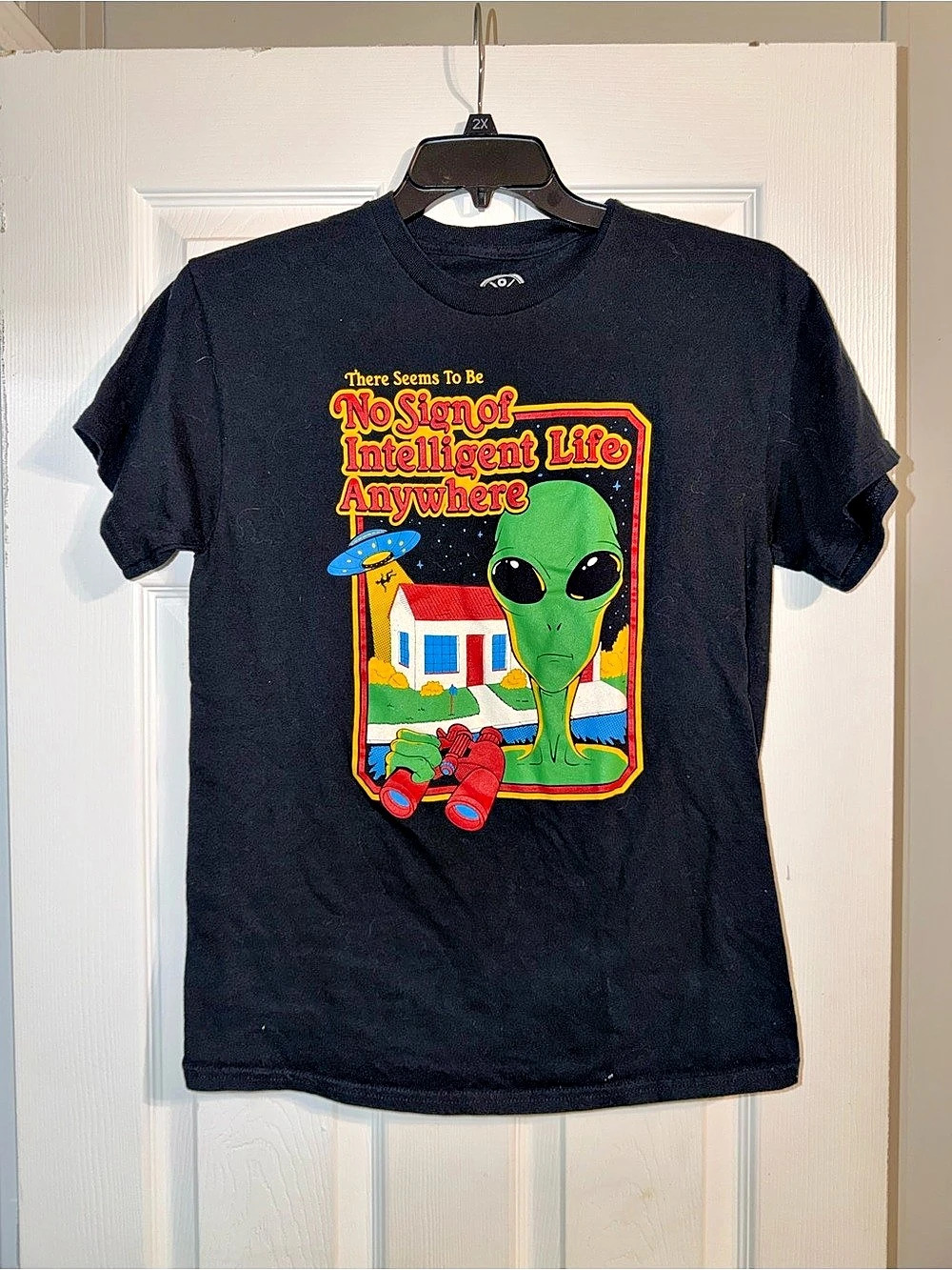 ODM Alien No Sign Of Intelligent Life Graphic Tee M Black Y2K